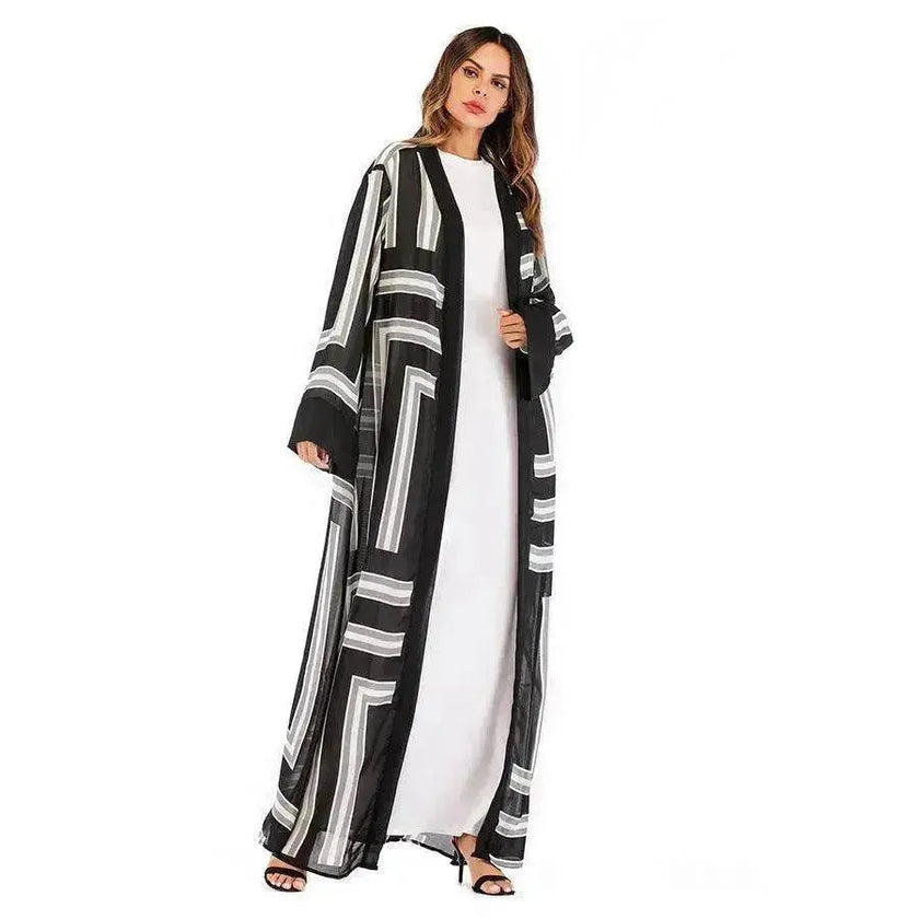 Arab  Stripe Loose Lace Cardigan Robe Female