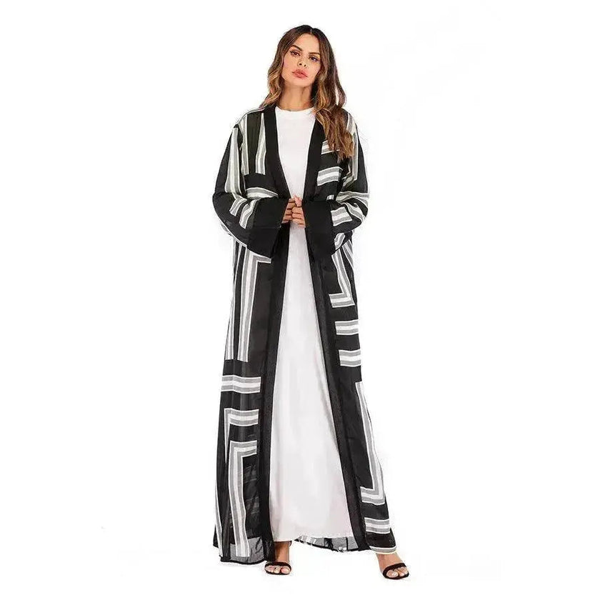 Arab  Stripe Loose Lace Cardigan Robe Female