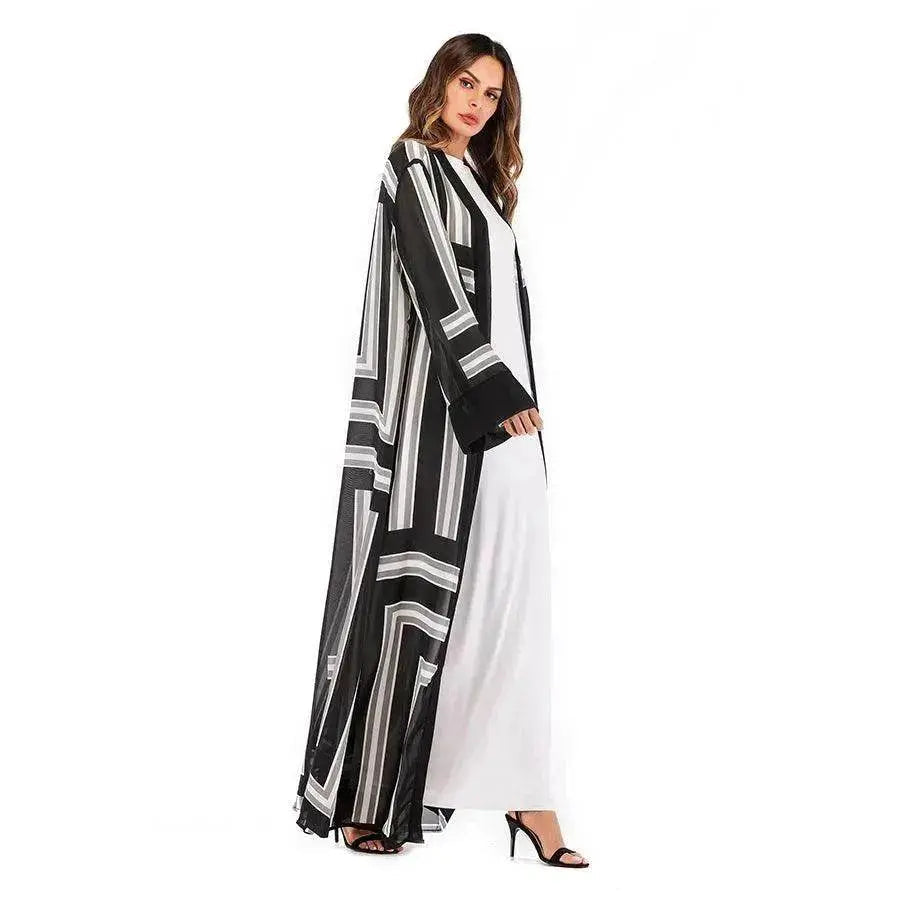 Arab  Stripe Loose Lace Cardigan Robe Female