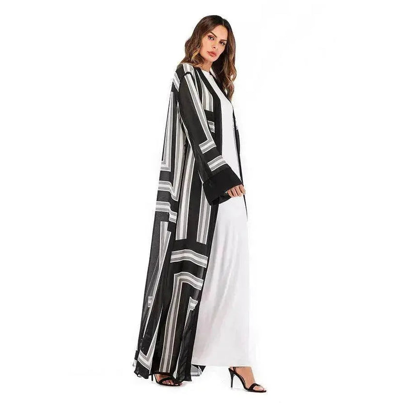Arab  Stripe Loose Lace Cardigan Robe Female