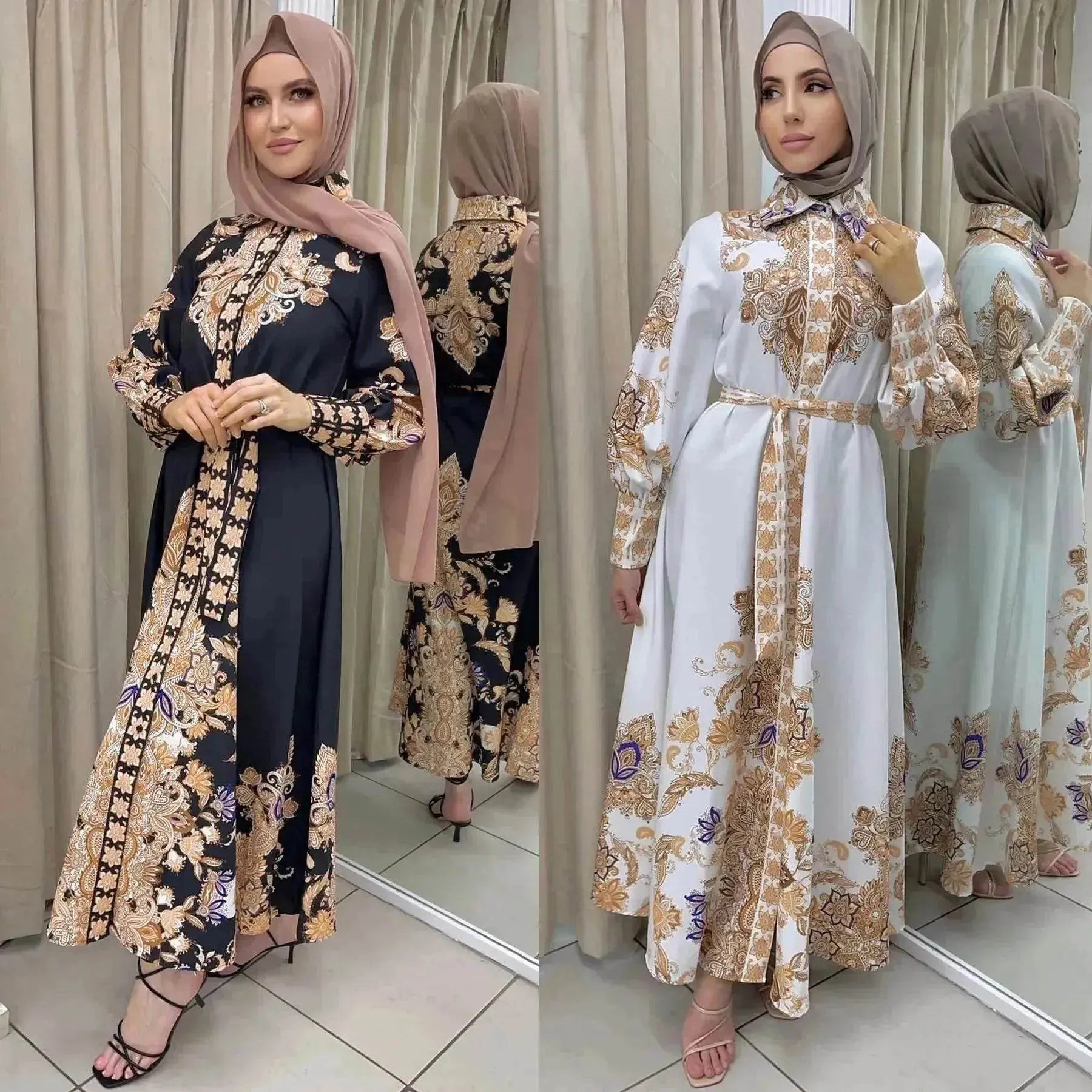 Arab  Women's Wear Arabic Print Swing Dress