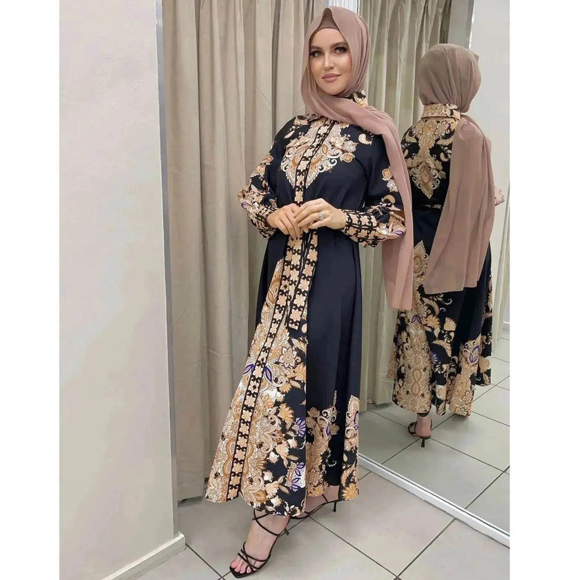 Arab  Women's Wear Arabic Print Swing Dress