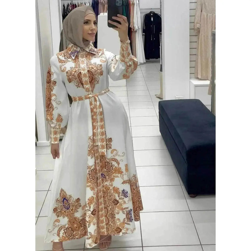 Arab  Women's Wear Arabic Print Swing Dress