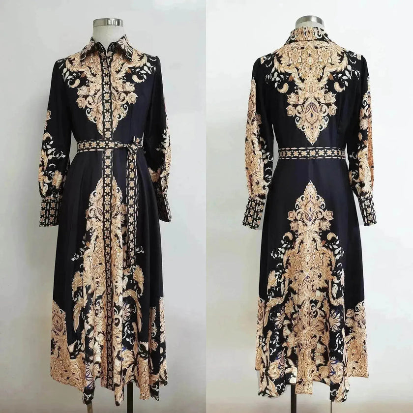 Arab  Women's Wear Arabic Print Swing Dress