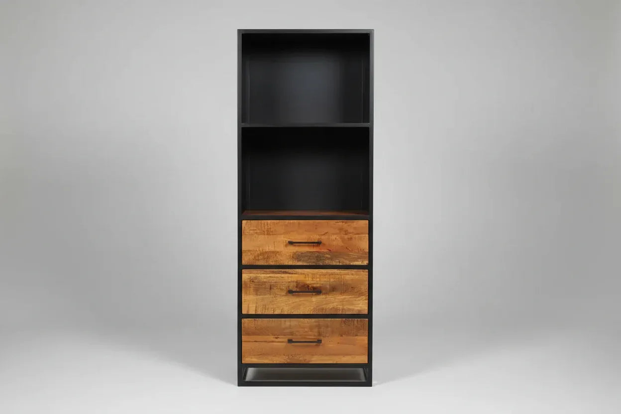 Armoire en bois de manguier et structure d'acier noir