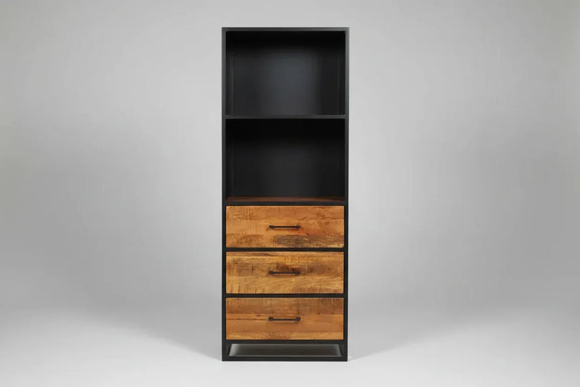 Armoire en bois de manguier et structure d'acier noir