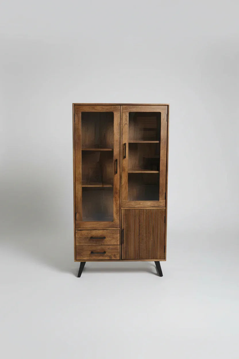 Armoire Arezzo en bois de manguier portes vitrées