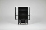 Armoire vintage en acier noir avec portes vitrées