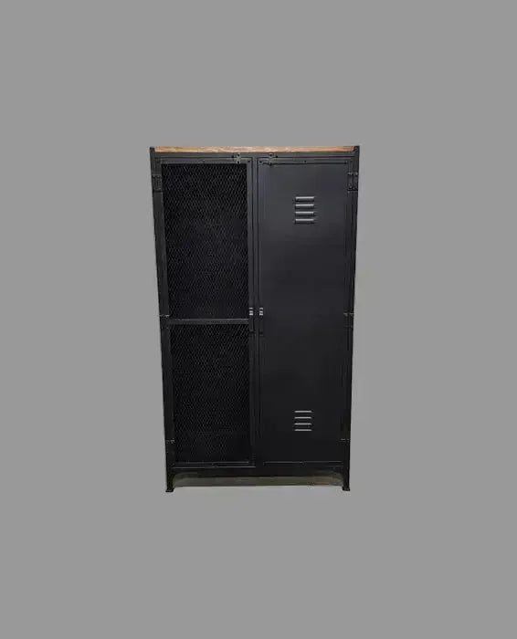 Armoire industrielle style casier avec porte en grillage