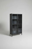 Armoire vintage en acier noir avec portes vitrées