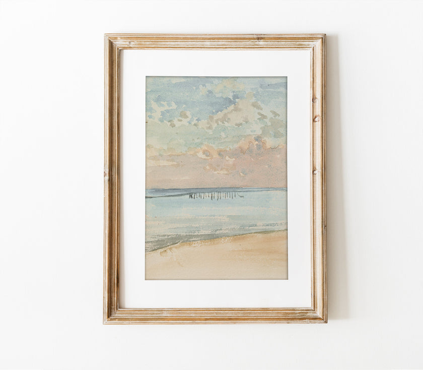 Vintage Pastel Coastal Landscape Art Print L0106