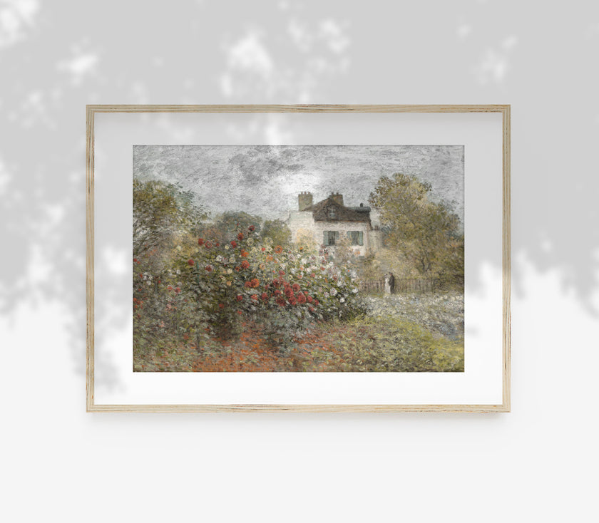 Cottage Floral Oil Painting | Muted Landscape Art Print L224