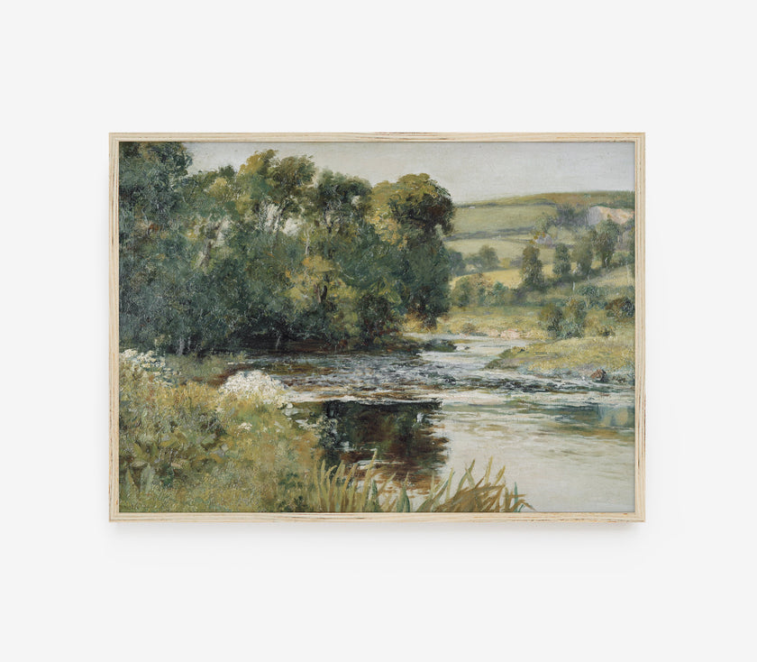 Vintage Meadow Stream Landscape Art Print L0136