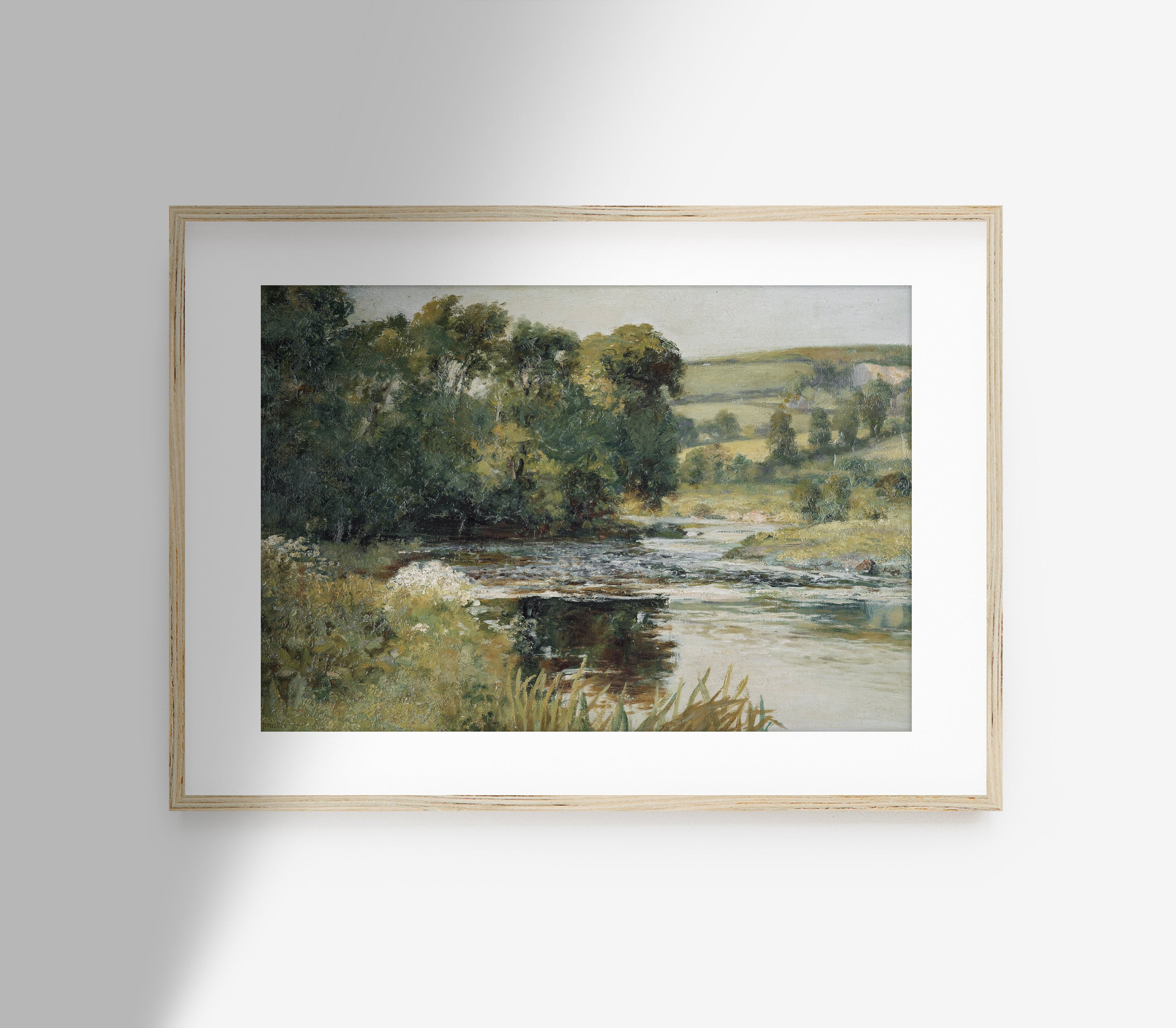 Vintage Meadow Stream Landscape Art Print L0136