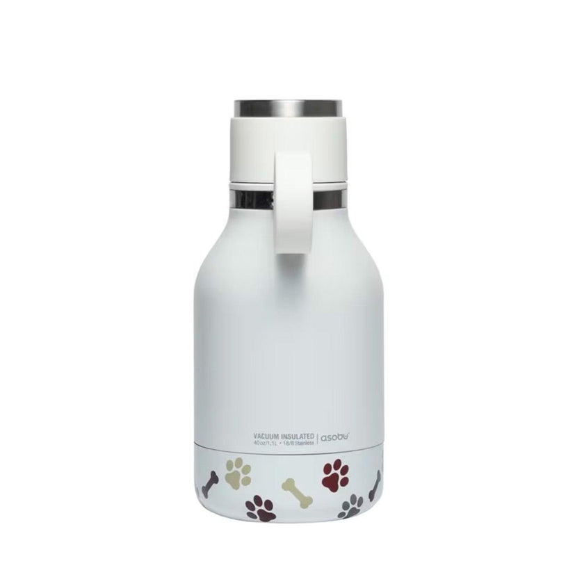 Asobu - Pet Bowl Attached to Stainless Steel Insulated Travel Water Bottle 33 Oz (white)