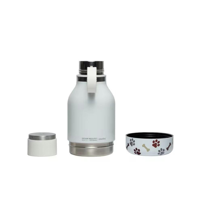Asobu - Pet Bowl Attached to Stainless Steel Insulated Travel Water Bottle 33 Oz (white)