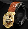 Automatic Buckle  Leather With Diamond-studded  Pattern Bull Head Belt
