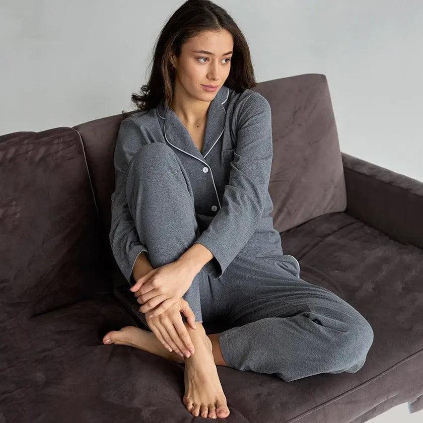Autumn New French Simplicity Comfortable Thermal Knitting Cotton Silk Long-sleeved Pajamas For Women