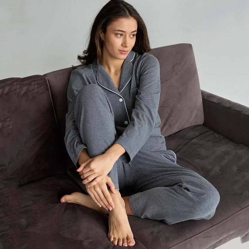 Autumn New French Simplicity Comfortable Thermal Knitting Cotton Silk Long-sleeved Pajamas For Women