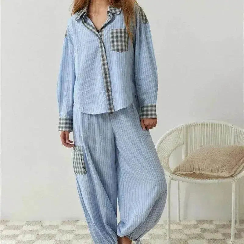 Autumn Women's Clothing Casual Homewear Plaid Shirt Outfit