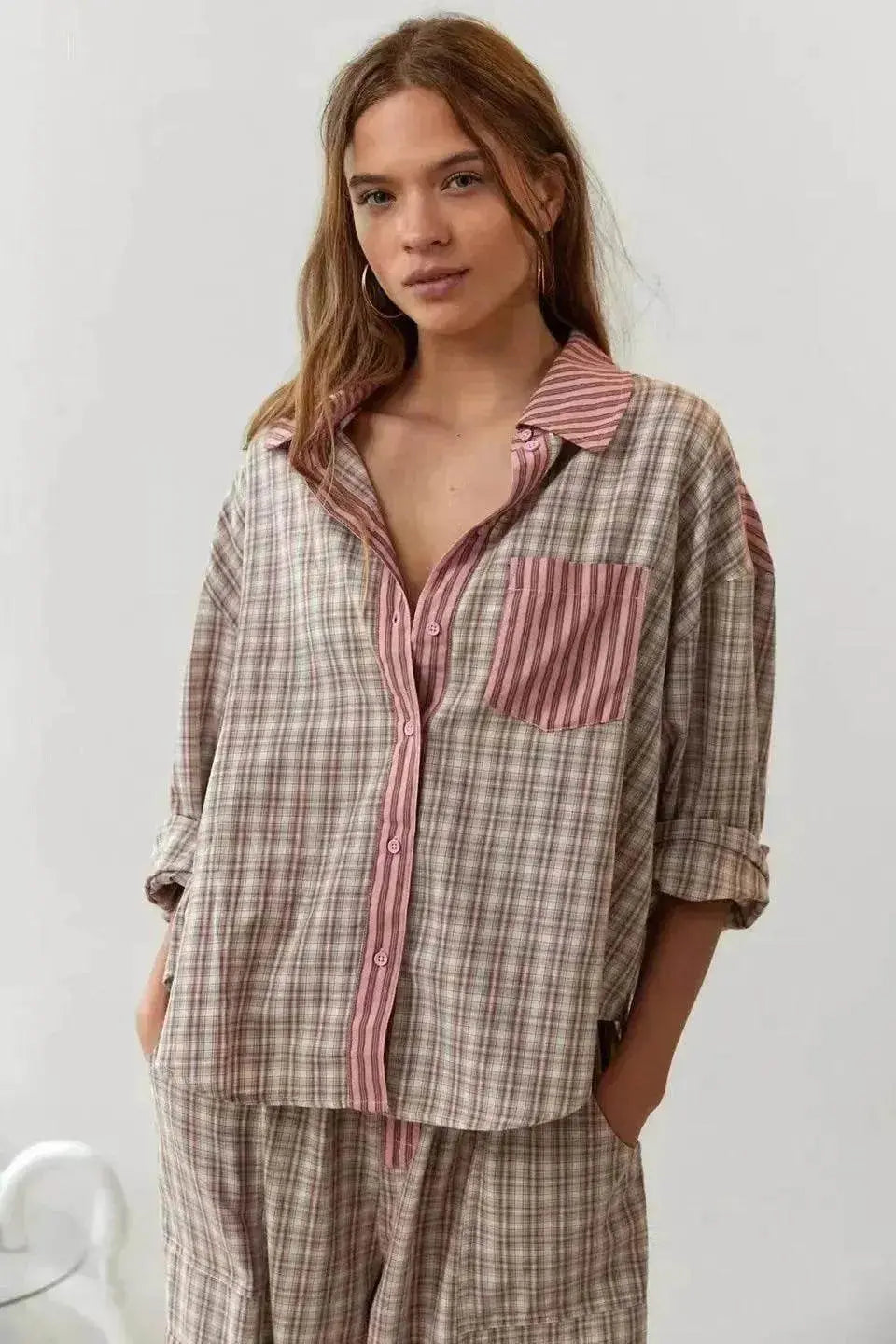 Autumn Women's Clothing Casual Homewear Plaid Shirt Outfit
