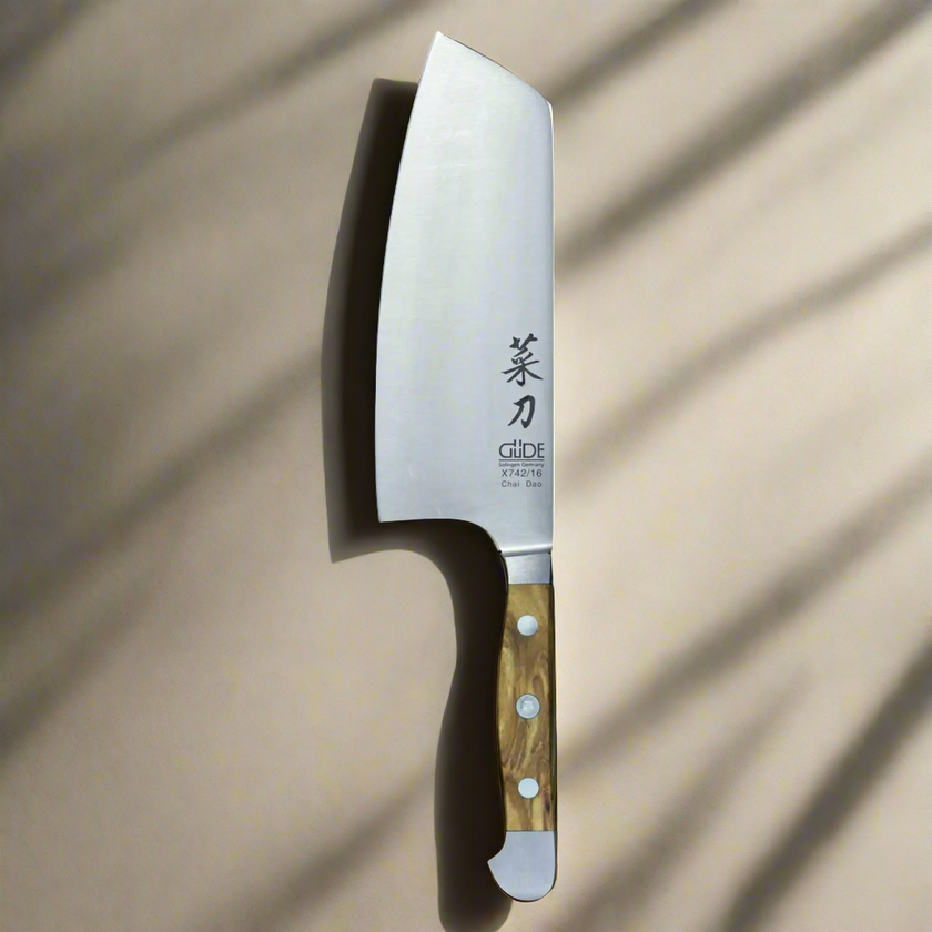 ALPHA OLIVE | Couteau de chef chinois Chai Dao, lame de 6 1/2 pouces | Acier forgé/manche en bois d'olivier