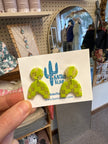 Kactus Blue Checkered Lime Green Clay  Earrings
