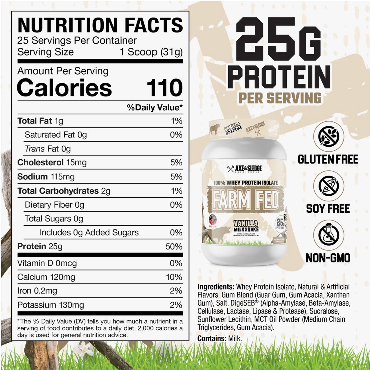 Axe & Sledge Farm Fed Whey Isolate Protein Powder