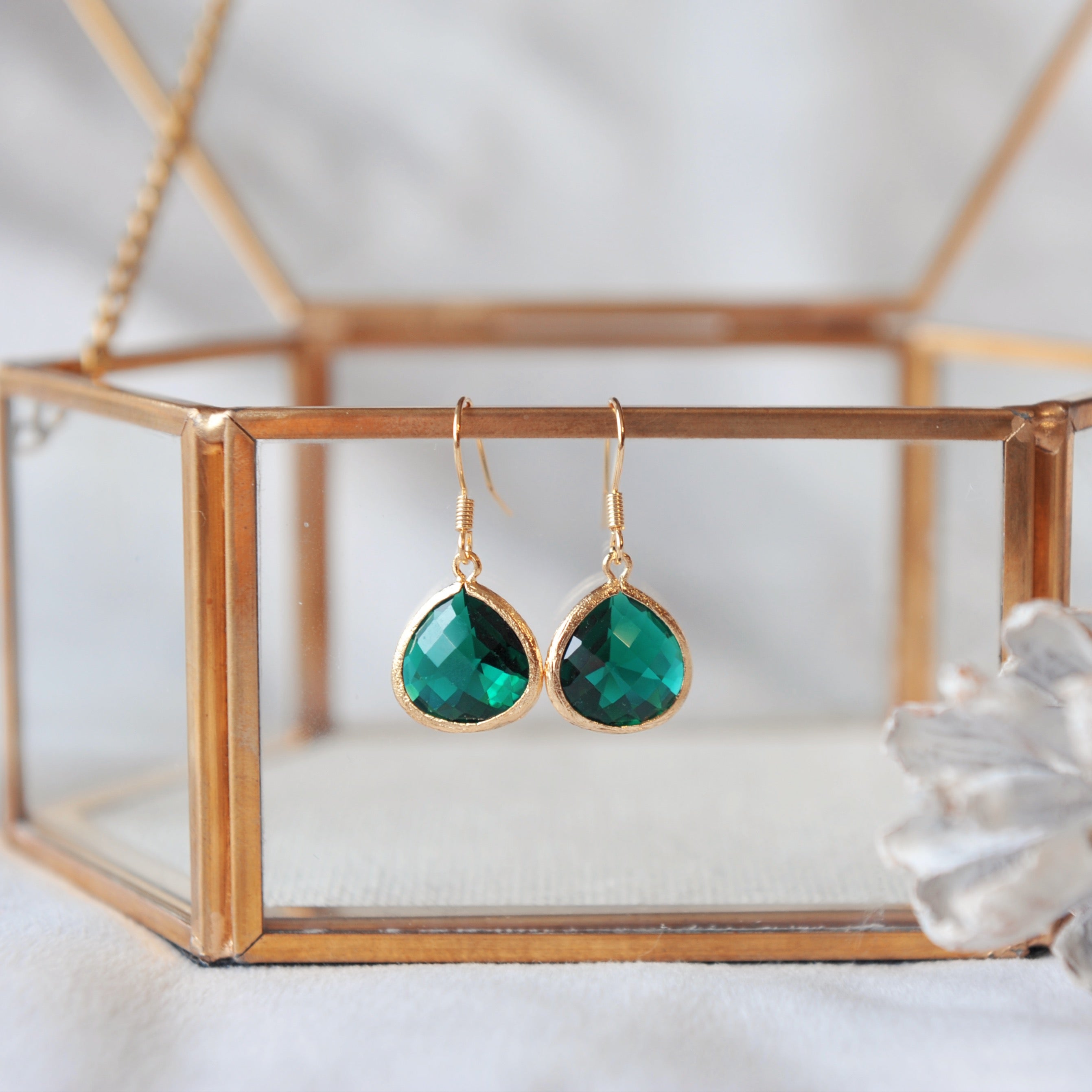 Emerald glass earrings
