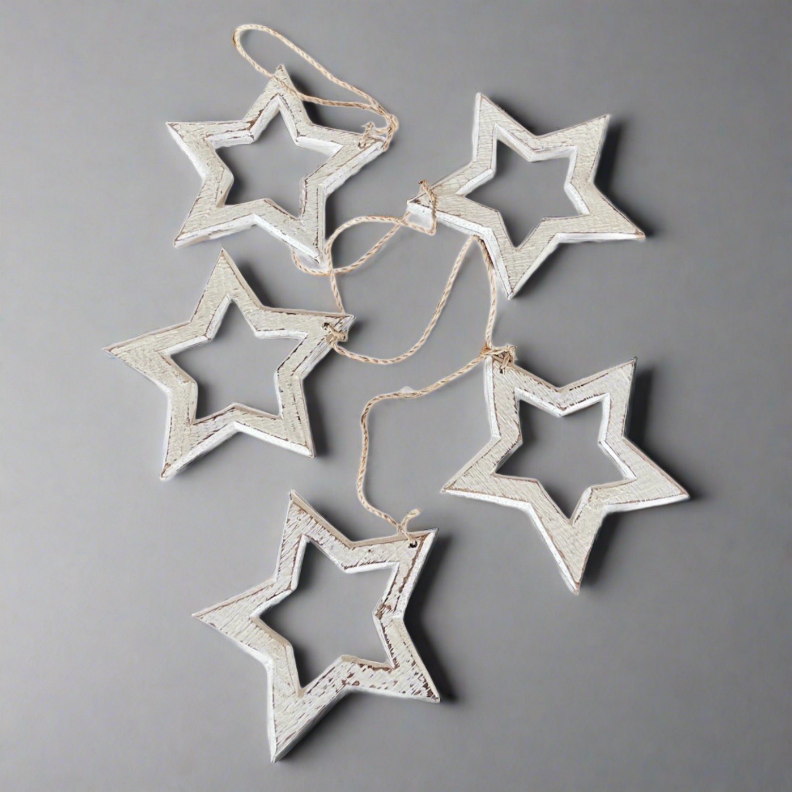 Hanging String Of Open Wooden Stars