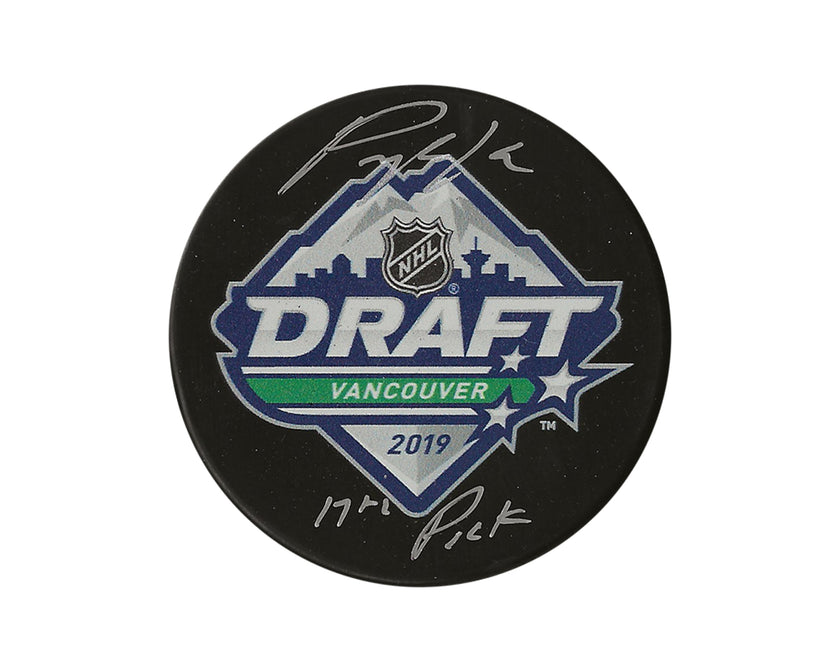 Peyton Krebs Autographed 2019 NHL Draft Puck Inscribed 