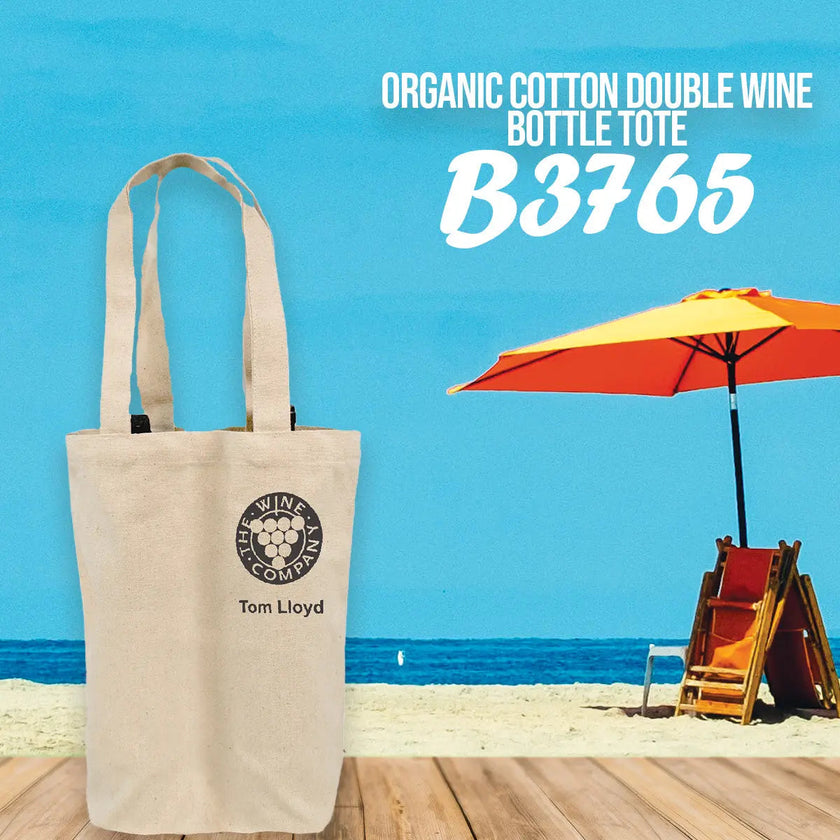Organic Cotton Double Wine Bottle Tote - B3765