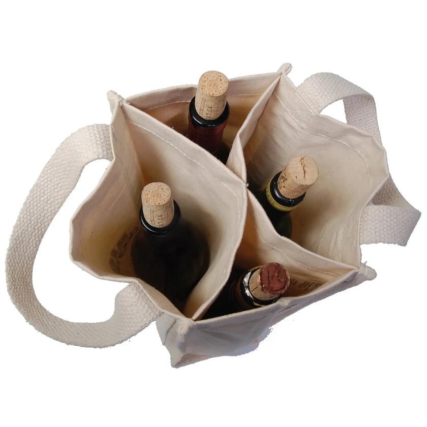 Ecorite Cotton 4 Bottle Wine Tote - B3795
