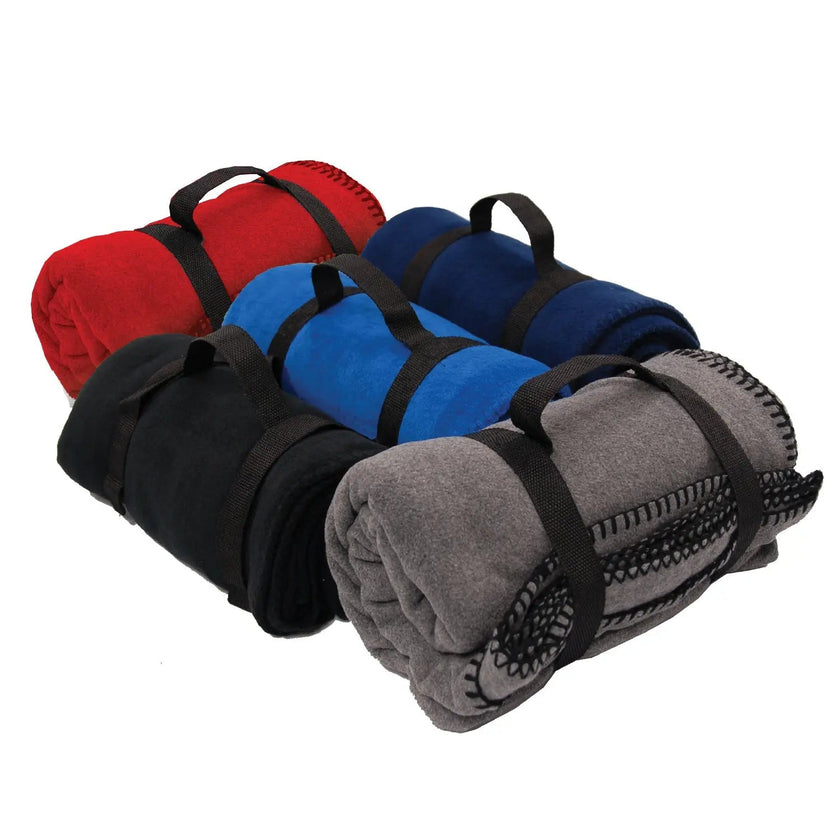 Whipstitch Fleece Blanket with Strap -B5660