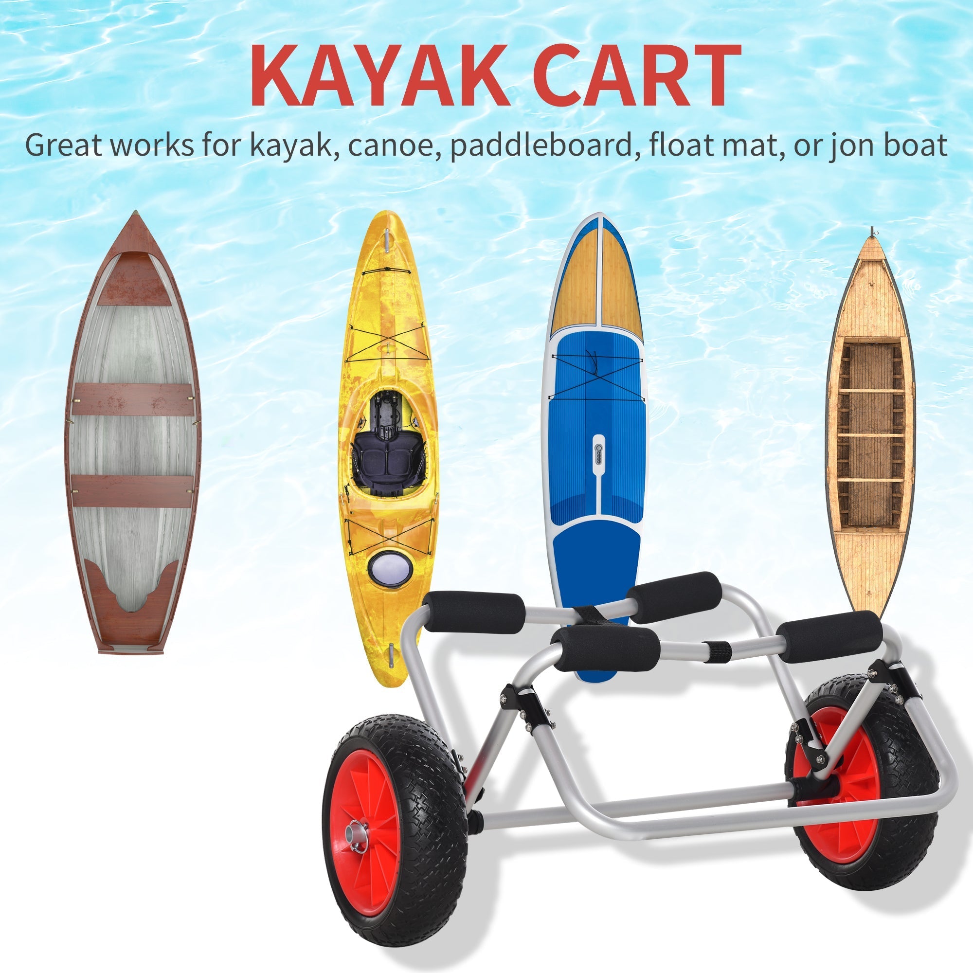Soozier Kayak Cart 198LBS Capacity Boat Canoe Carrier Dolly Trolley NO-Flat Wheel Silver