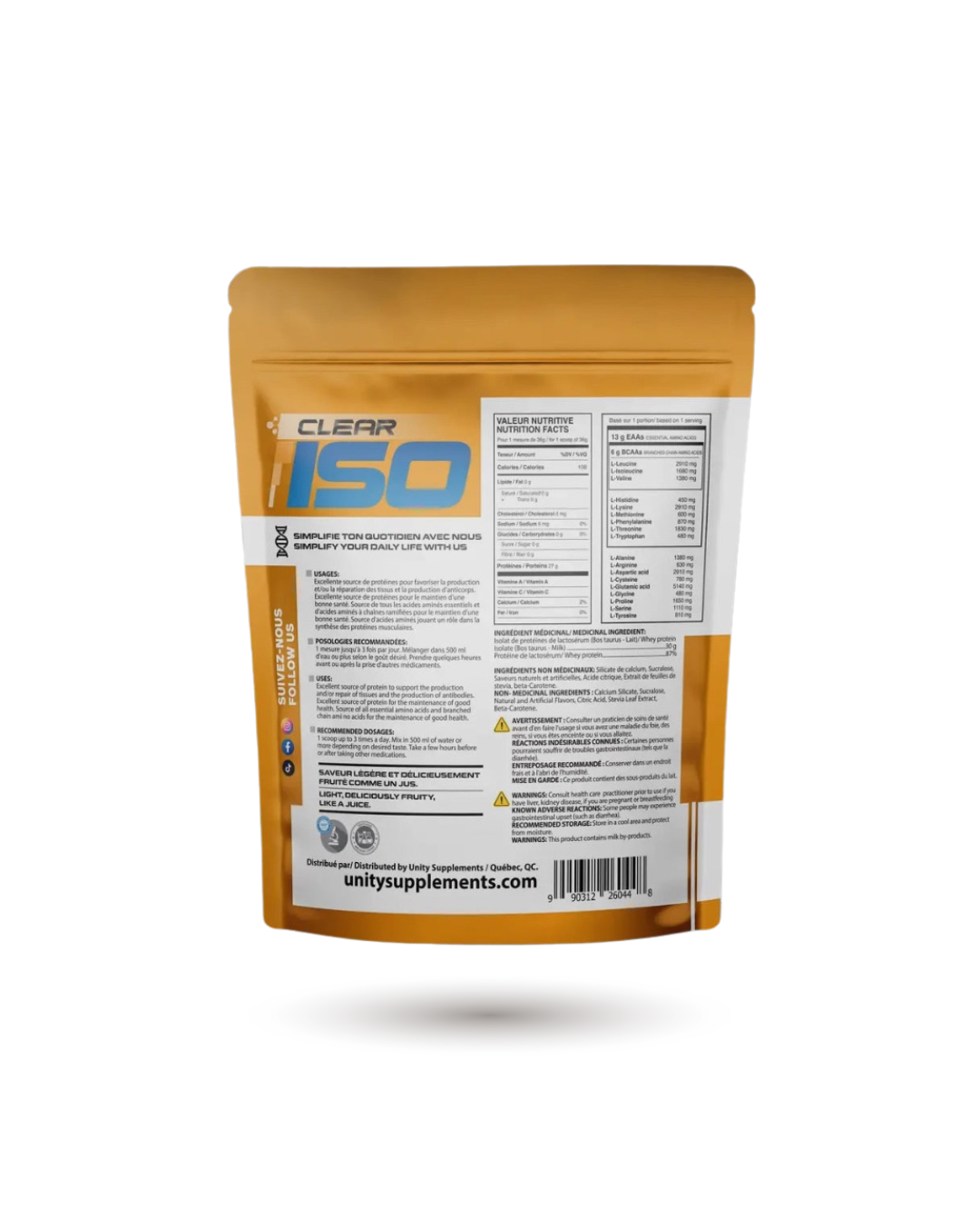 Unity Supplements Clear Isolate Protein Powder