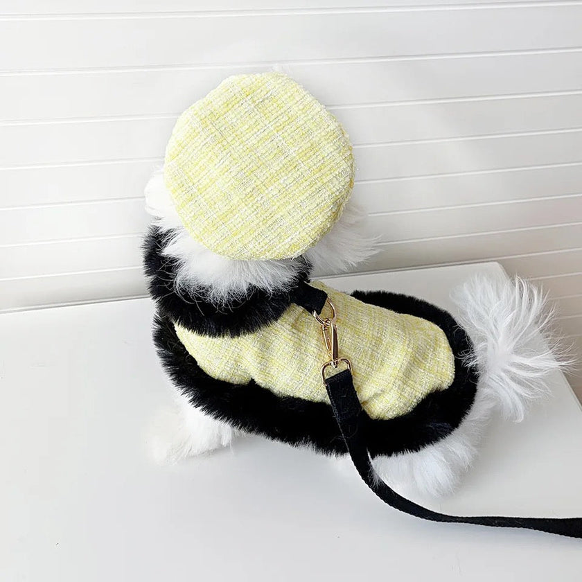 Plaid Tweed Harness Set | Dog Harness Leash and Hat Set