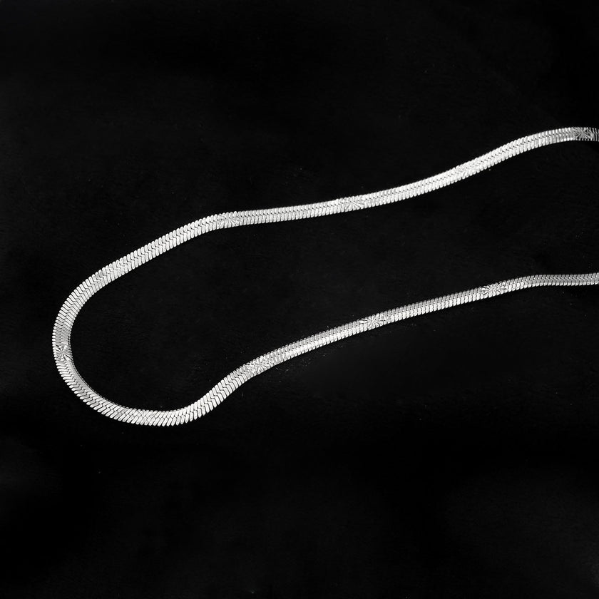 BAMBURG : Collier en chaîne argentée avec motif peau de serpent et étoiles en relief.