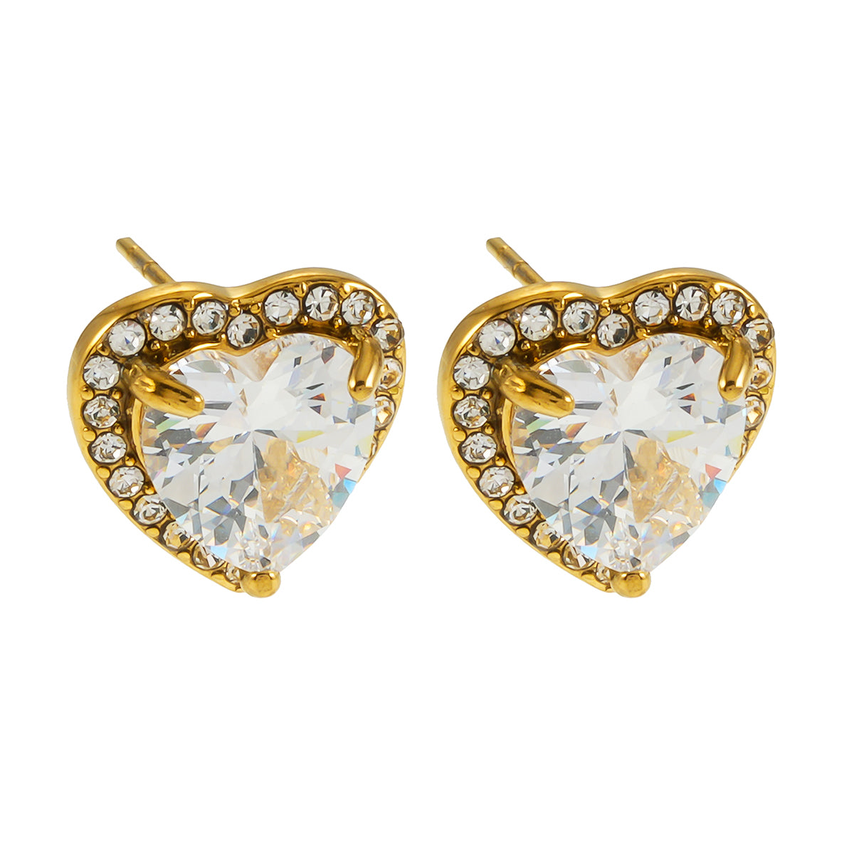 Boucles d'oreilles en forme de cœur en or BANRAK, serties de moissanite et de zircone (CZ) scintillantes.