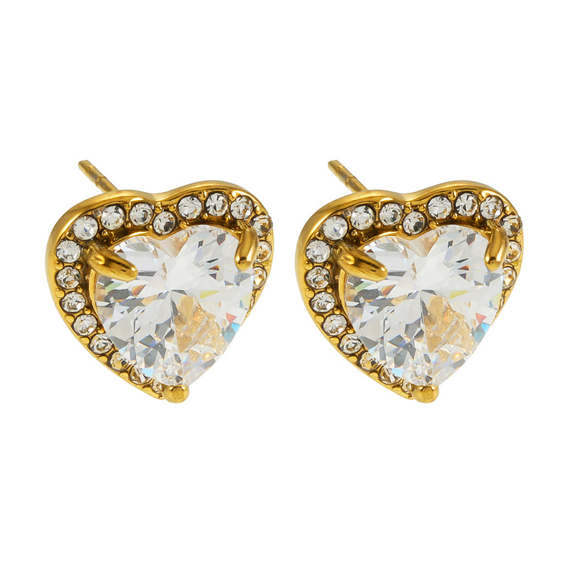 Boucles d'oreilles en forme de cœur en or BANRAK, serties de moissanite et de zircone (CZ) scintillantes.