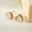 Boucles d'oreilles en forme de cœur en or BANRAK, serties de moissanite et de zircone (CZ) scintillantes.