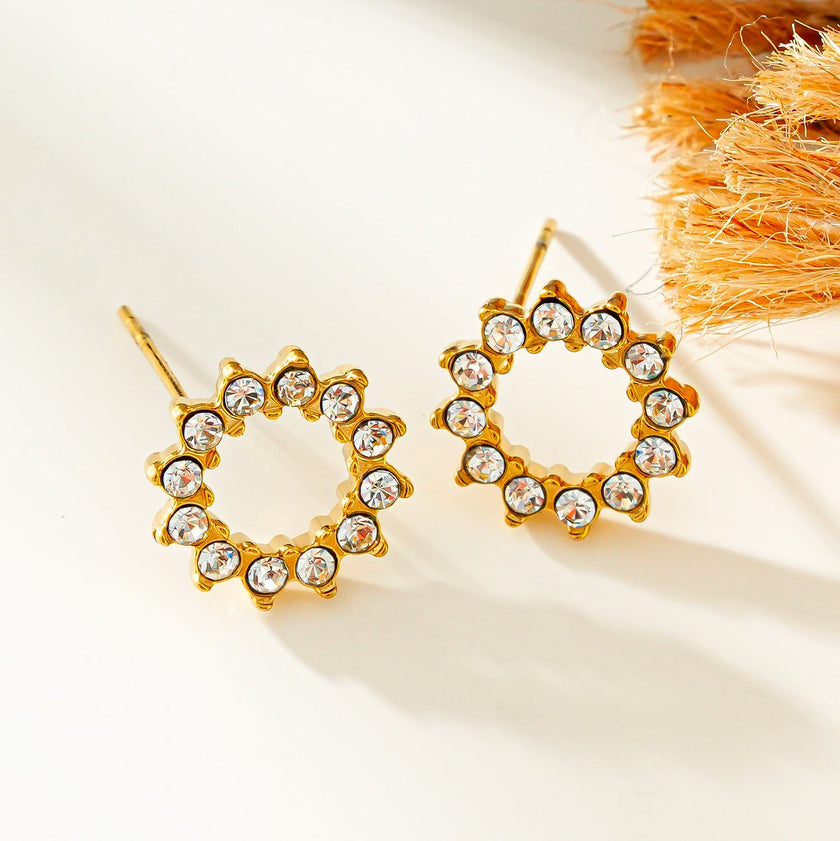 BATTISTE Gold: Celestial Star Zirconia (CZ) Stud Earrings.