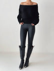 Off-Shoulder Knit Sweater - Black