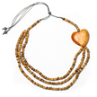 Triple Strand Coconut Bead & Wooden Heart Necklace