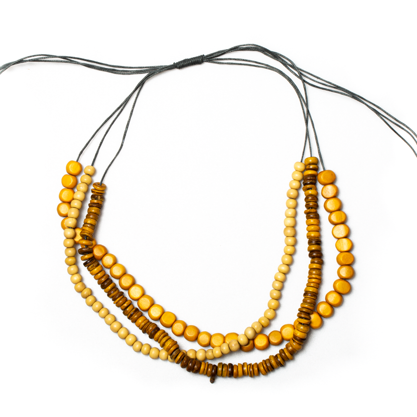 Triple Strand Mixed Wood Necklace
