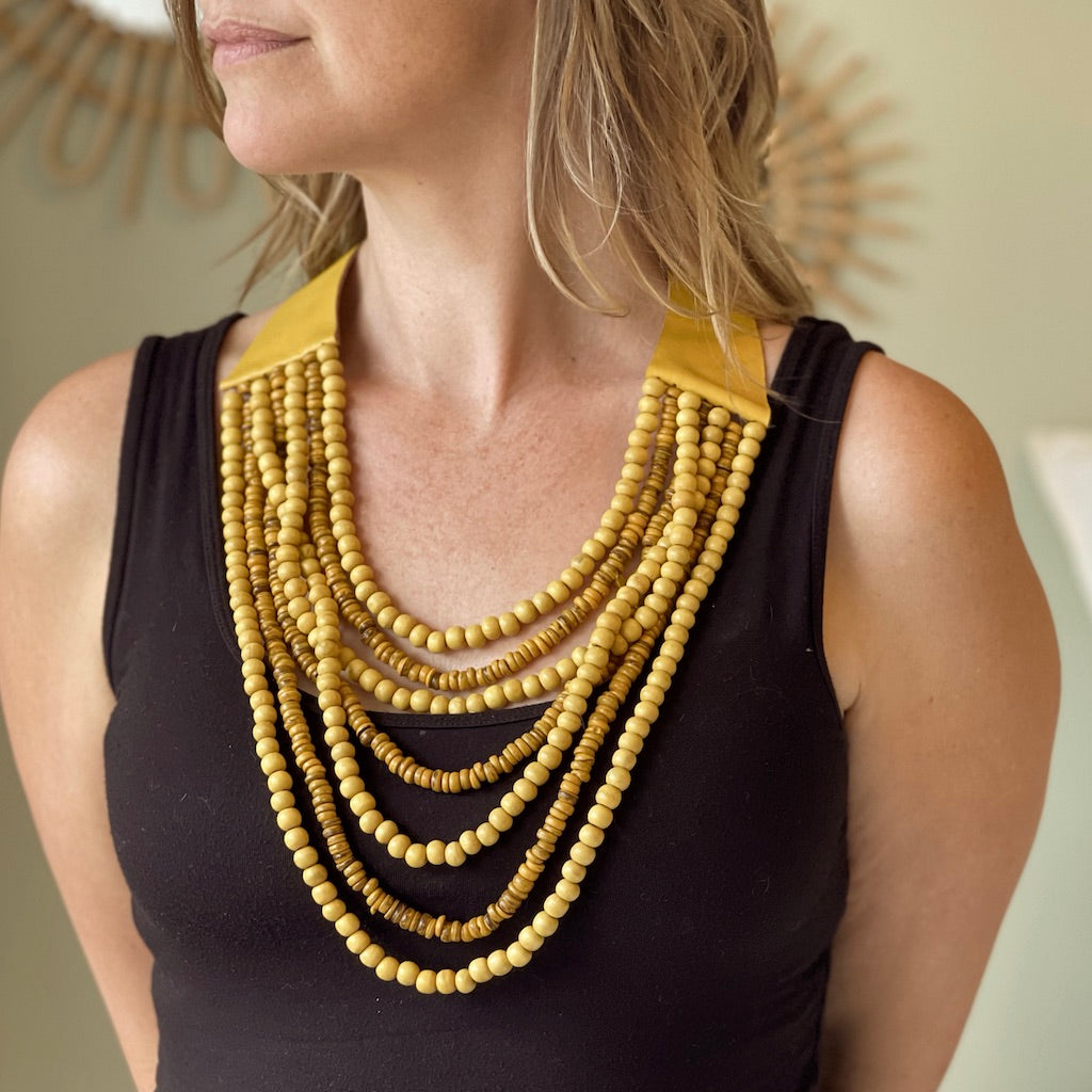 Multi Strand Wooden Bead Necklace