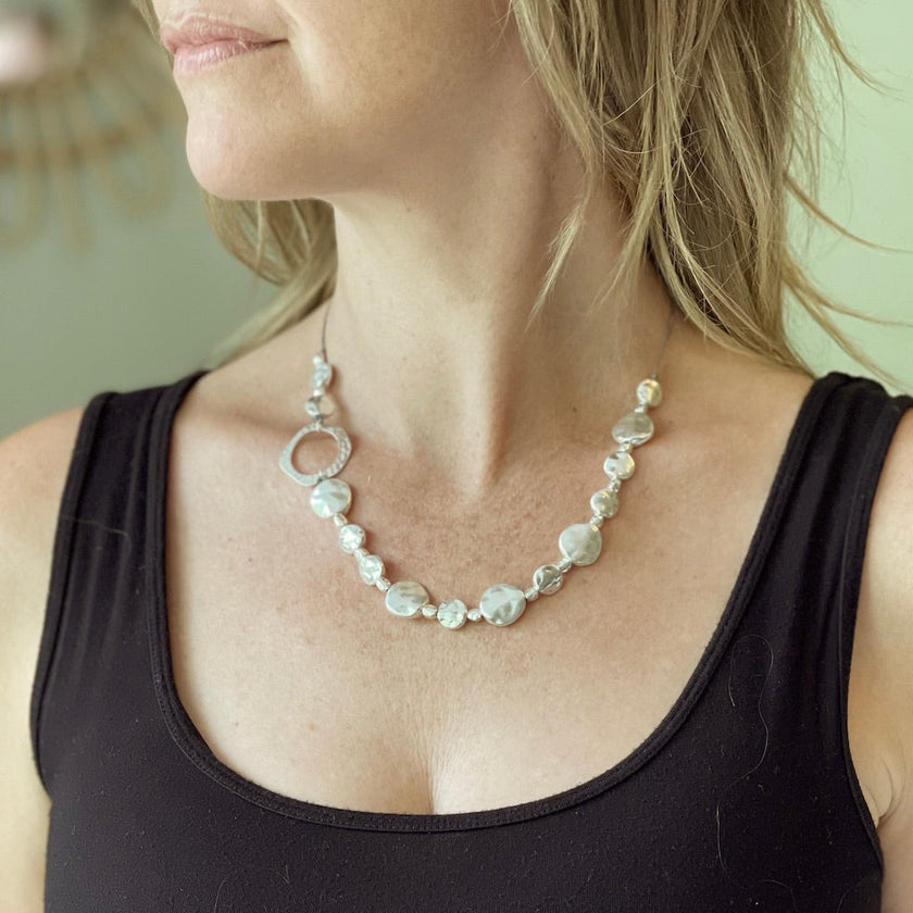 Beaten Disc Necklace In Silver Plate