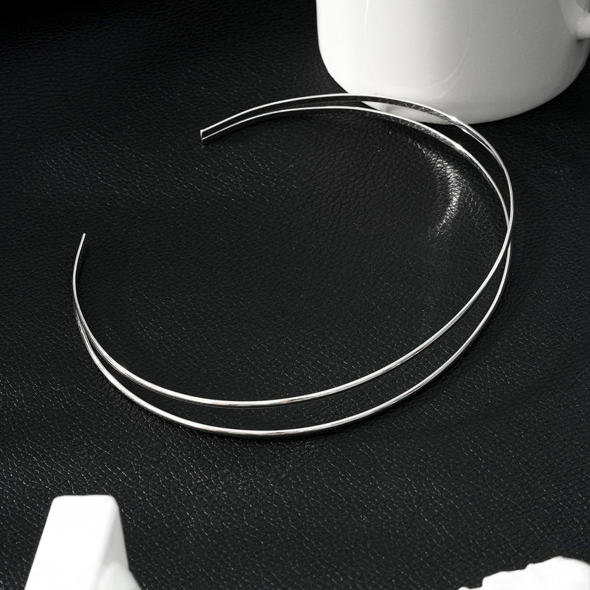 BETHANIE Argent (Or Blanc) : Collier Choker à Double Bande.