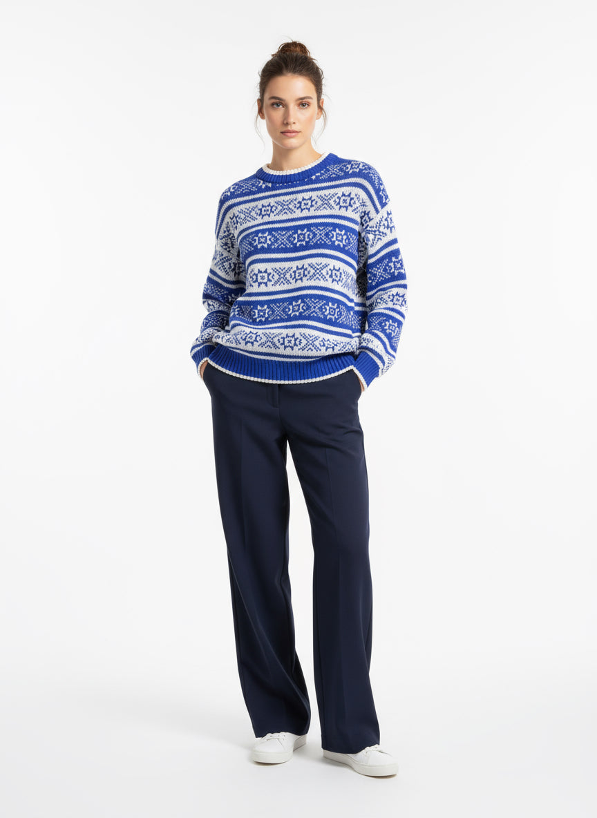 Vintage 80s Blue & White Fair Isle Knit Sweater