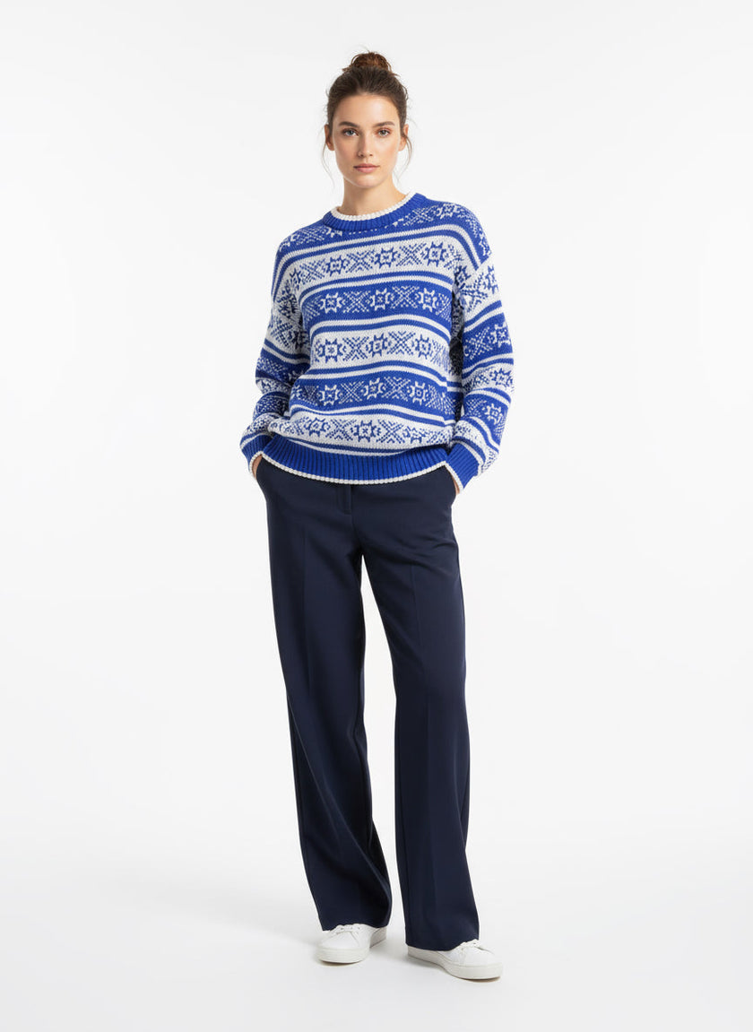 Vintage 80s Blue & White Fair Isle Knit Sweater